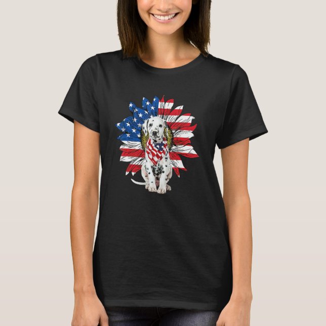 Camiseta Dalmatian Patriot American Flag Sunflower Independ (Frente)