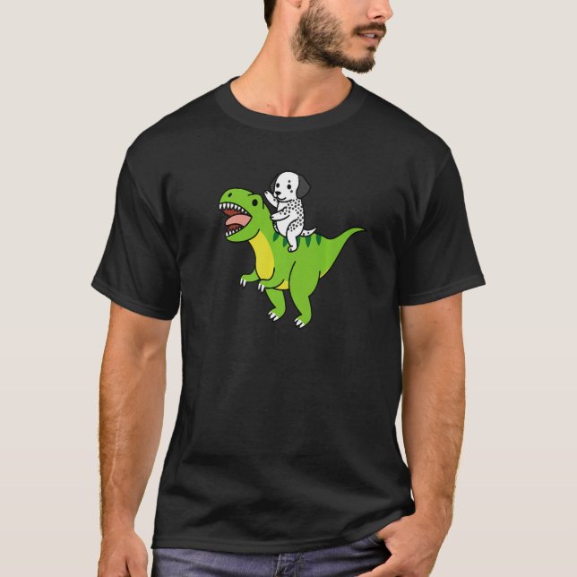 Camiseta Dalmatian Riding Rex Dinosaur Dog   (Frente)