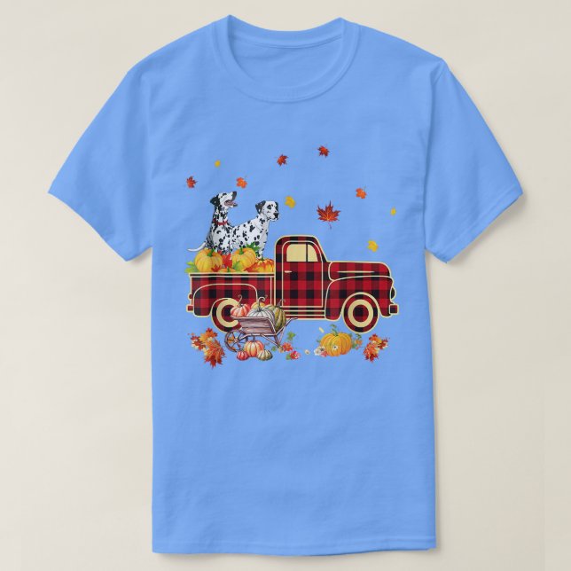 Camiseta Dalmatian Riding Truck Pumpkin Autumn Leaves Fall  (Frente do Design)