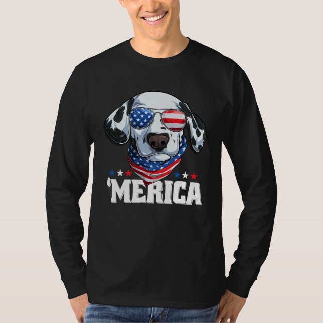 Camiseta Dalmatian Wearing America Glasses  Dog Dalmatian O (Frente)