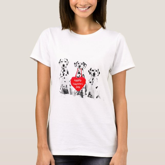 Camiseta Dalmatianos Dog Heart Feliz dia de os namorados (Frente)