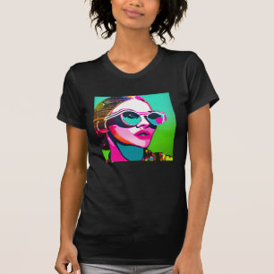Camiseta Dama Colorida Hipster de Óculos de Sol e Coque Des