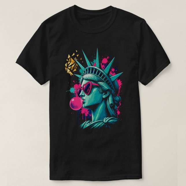 Camiseta Dama da Liberdade Moderna Pop Art - Óculos de Sol  (Frente do Design)