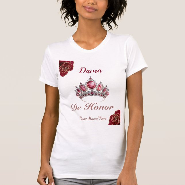 Camiseta Dama de Honor Rosa vermelha Quinceañera Name Space (Frente)