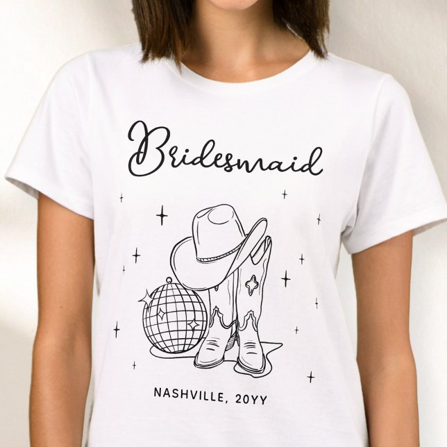 Camiseta Dama de honra de festa de despedida de solteira co (Black Script Cowgirl Bachelorette Party Bridesmaid T-Shirt)