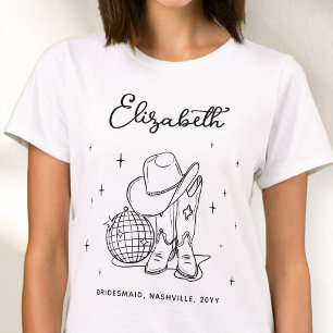 Camiseta Dama de honra de vaqueira em preto personalizado D
