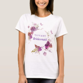 Camiseta Dama de honra floral da aguarela roxa