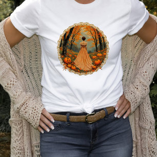 Camiseta Dama de Outono em Renda de Floresta de Abóbora