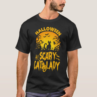 Camiseta Dama do Gato Assustador de Halloween Gato Preto Pr
