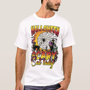 Camiseta Dama Gato Assustador Dia das Bruxas Ceifador Lua M