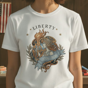 Camiseta Dama Liberdade Art Nouveau EUA 250 Motivo ID1303