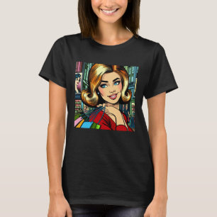 Camiseta Dama Retro com Sacolas de Compras Meados do Século