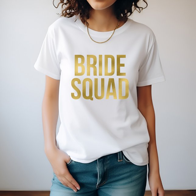 Camiseta Damas de honra "Bride Squad" em ouro impresso (Criador carregado)
