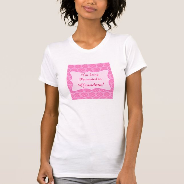 Camiseta Damask Rosa Sendo Promovido à Garota Grande Mãe (Frente)