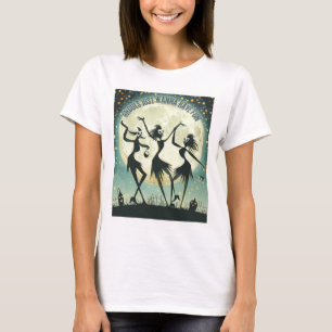 Camiseta Dança à Lua - Trio de Bruxas Assustadora Sob o Che