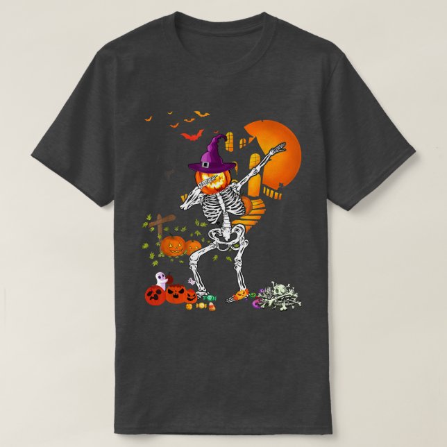 Camiseta Dança De Abbing Skeleton Pumpkin Tha (Frente do Design)
