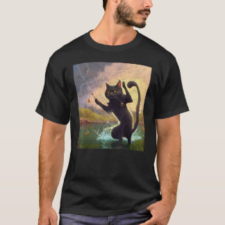 Camiseta Dança de Dabbing de Pesca de Gato Preto