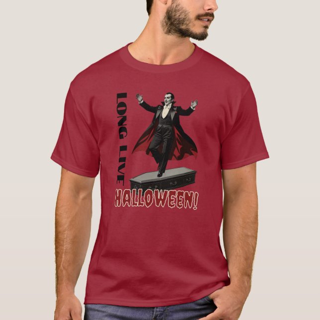 Camiseta Dança de Dança de Drácula sobre um Cofin: Hallowee (Frente)