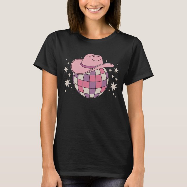 Camiseta Dança de dança ocidental de dança de chapéu rosa-r (Frente)