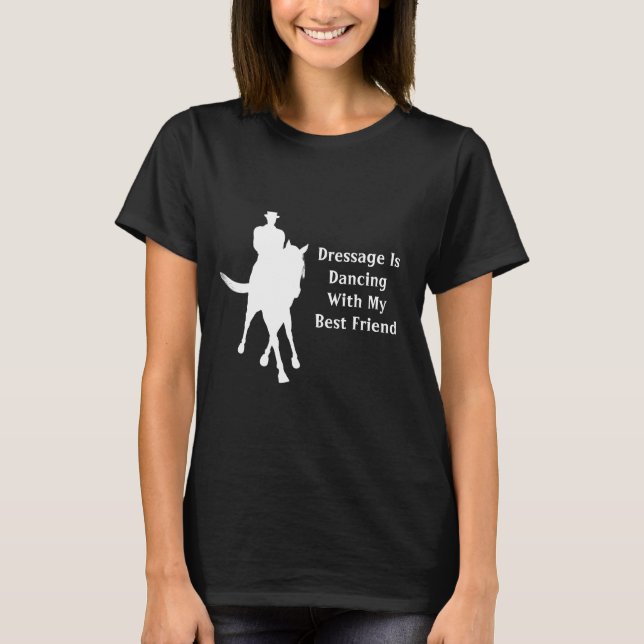 Camiseta Dança De Dressage Com O Melhor Amigo Cavalo Escuro (Frente)