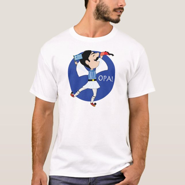 Camiseta Dança de Evzone do grego com bandeira OPA! (Frente)