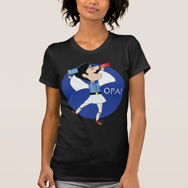 Camiseta Dança de Evzone do grego com bandeira OPA! (Frente)