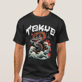 Camiseta Dança do Dragão Paisagem Marítima Japonesa Retrô
