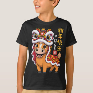 Camiseta Dança do Leão Ano do Cavalo 2026 Ano Novo Chinês