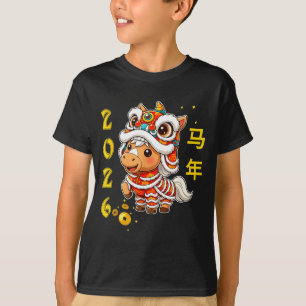 Camiseta Dança do Leão Kawaii Cavalo Ano Novo Chinês 2026 M