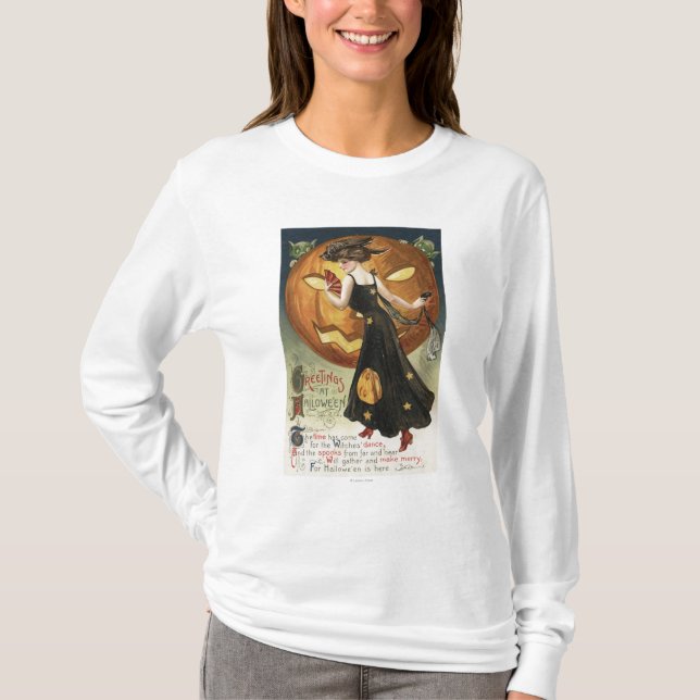 Camiseta Dança e abóbora do Dia das Bruxas GreetingWitch (Frente)