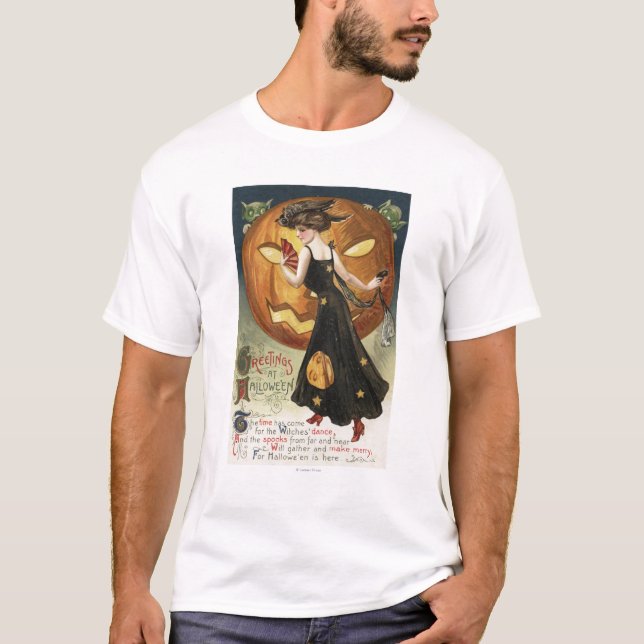 Camiseta Dança e abóbora do Dia das Bruxas GreetingWitch (Frente)