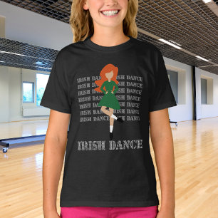Camiseta Dança Irlandesa Typografia Red Hair Dancer Irlandê