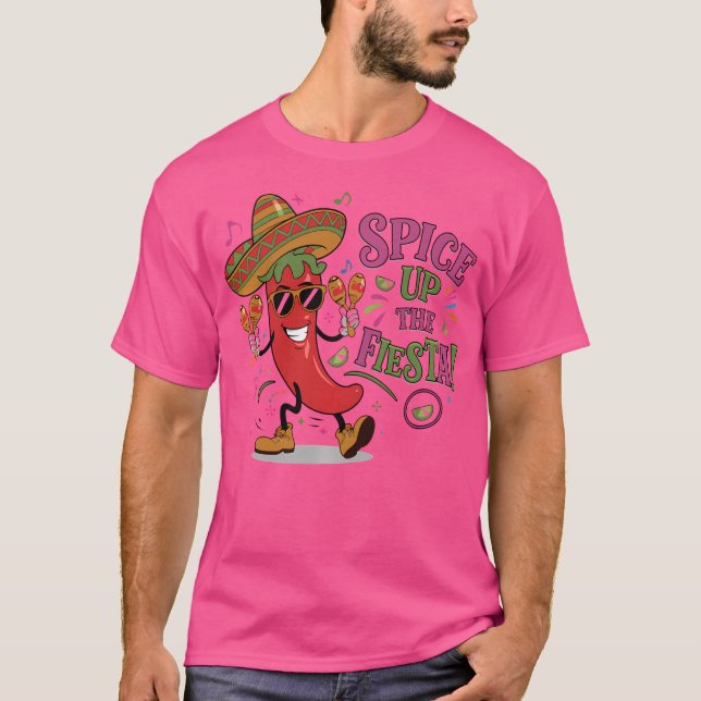 Camiseta Dançando Chili Pepper Sombrero Maracas Cinco De Ma (Frente)