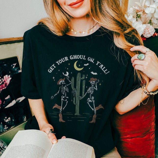 Camiseta Dançando esqueleto Boot Scoot Western Halloween (Criador carregado)