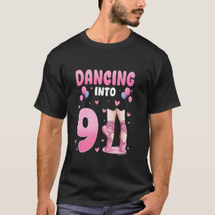 Camiseta Dançando no 9º Aniversário Dança de Ballet 9 Anos