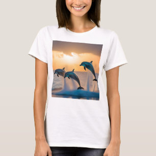 Camiseta Dançando no Crepúsculo: Três Golfinhos Saltando 