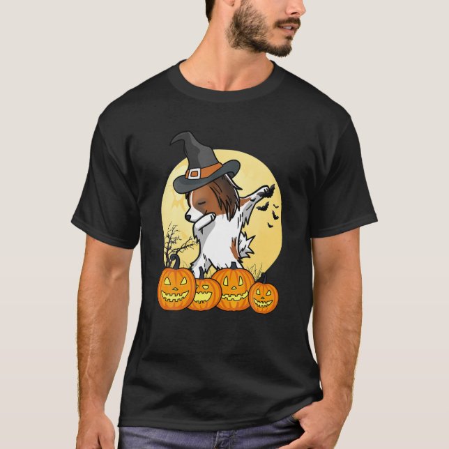 Camiseta Dançando Papillon Dab Dança Engraçada Cachorro Hal (Frente)