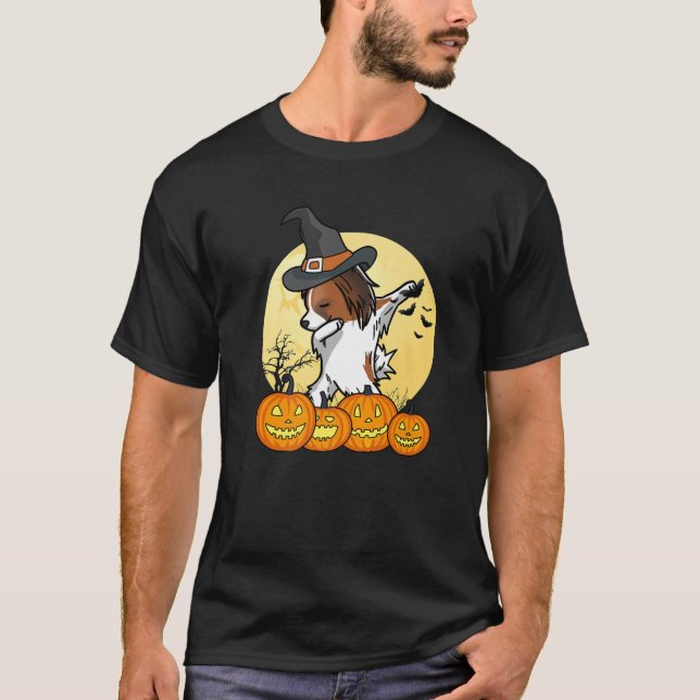 Camiseta Dançando Papillon Dab Dança Engraçada Cachorro Hal (Frente)