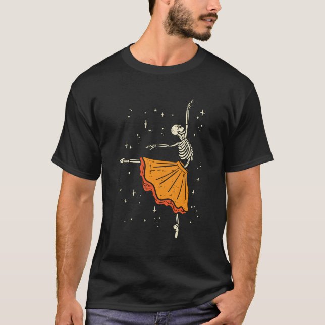 Camiseta Dançando Skeleton Ballerina Balé Dance Halloween (Frente)
