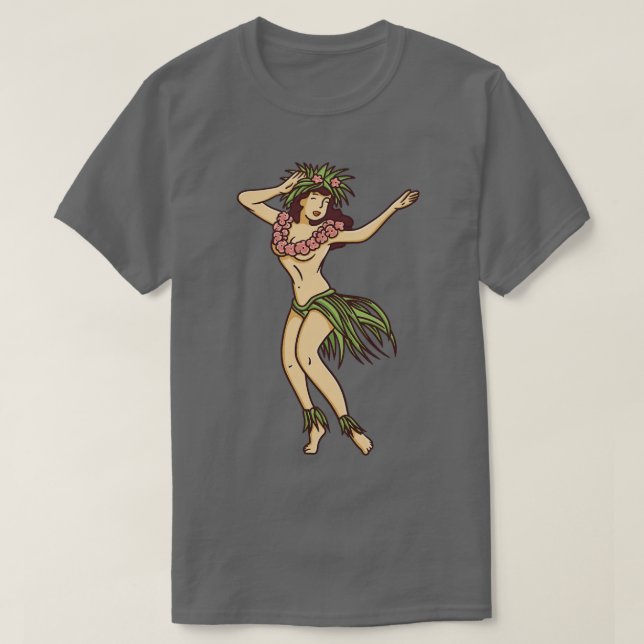 Camiseta Dançarina 1 da Rapariga Hula Retrohavaiana (Frente do Design)