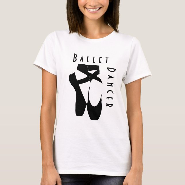 Camiseta Dançarina de balé com Calçados de Balé Preto En Po (Frente)