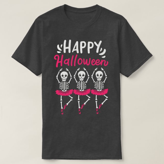 Camiseta Dançarina do Balé Halloween Skeleton Spooky (Frente do Design)
