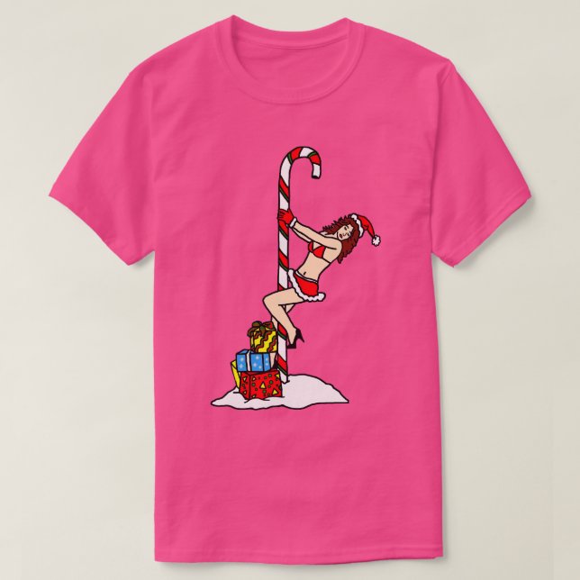 Camiseta Dançarina Exótica de Candy Cane de Natal (Frente do Design)