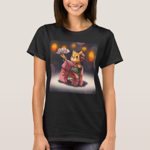 Camiseta Dançarina japonesa de gato em fantasia tradicional