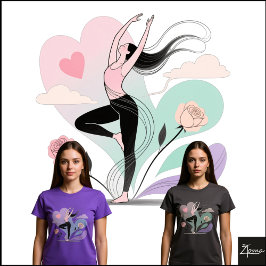 Camiseta Dançarina Minimalista Coração Rosa Esboço Pastel