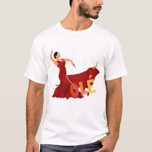 Camiseta Dançarino do Flamenco com Touro e Símbolo Olé Negr