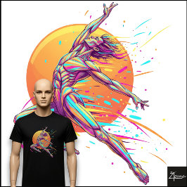 Camiseta Dançarino Masculino Abstrato Figura Saltitante Neo