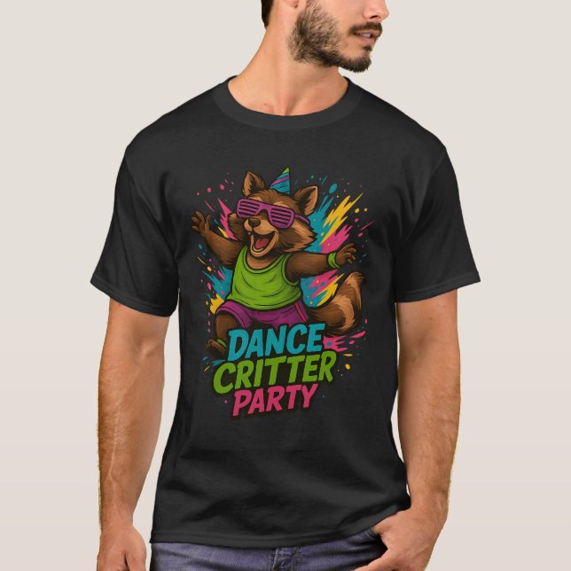 Camiseta Dance Critter Party Raccoon Funny Colorful Party T (Frente)