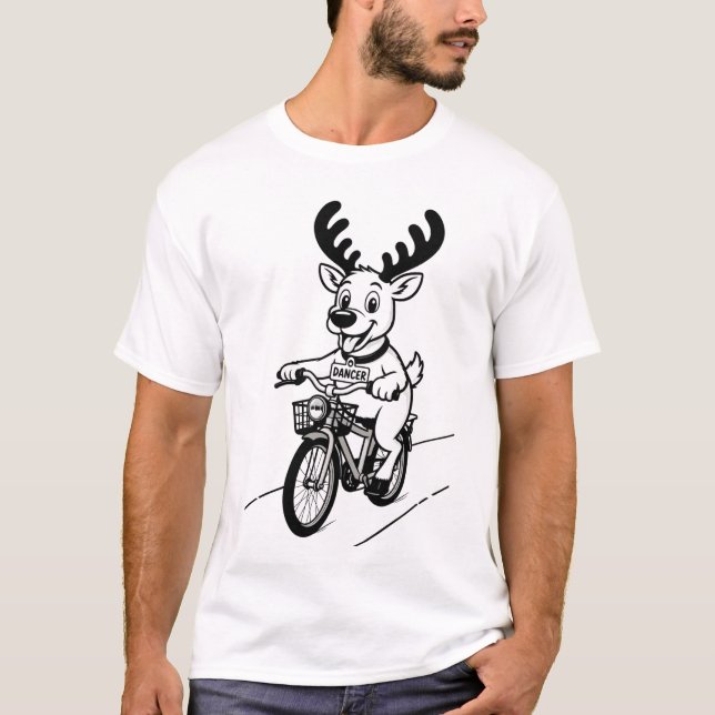Camiseta Dancer O Renas Cavalgando uma Bicicleta  (Frente)