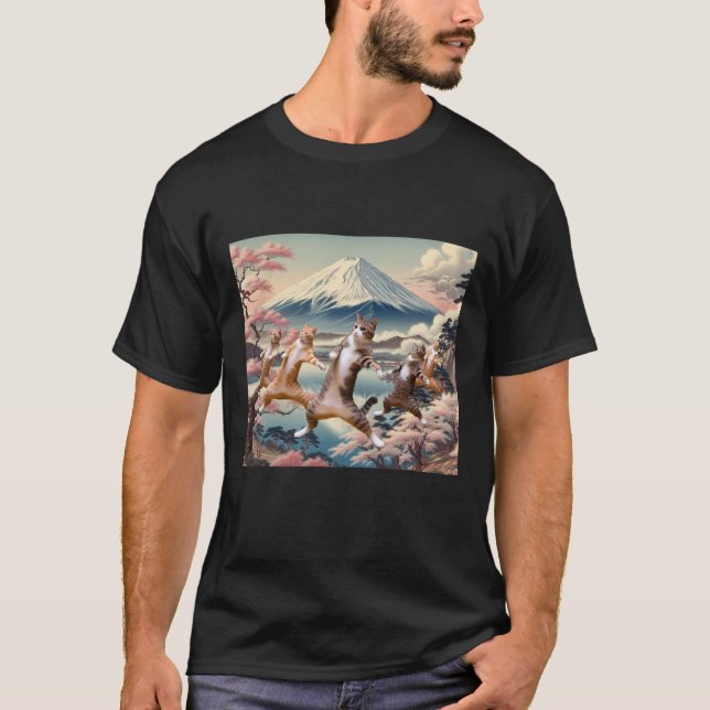Camiseta Dancing cats and Mt.Fuji (Frente)